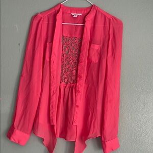 Candie's Pink Asymmetrical Blouse with Mandarin Collar